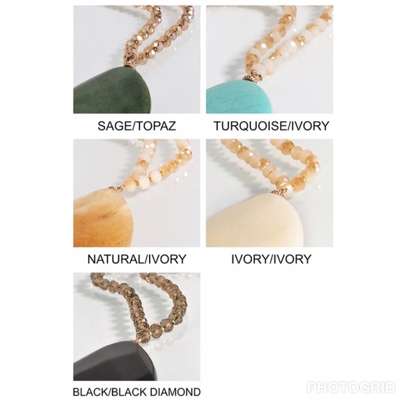 NATURAL STONE TEARDROP PENDANT GLASS BEAD NECKLACE - Picture 6 of 7